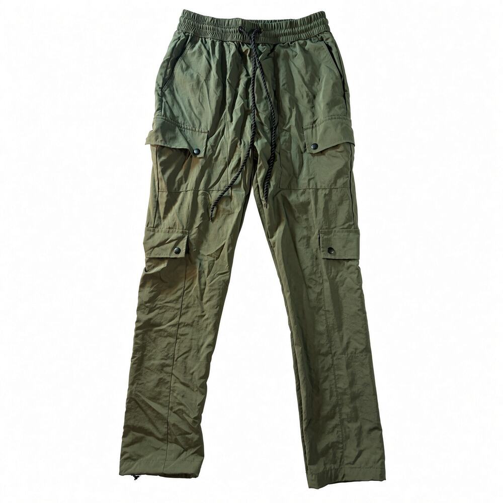 Pacsun Relaxed Cargo Pants Mens M Olive Nylon Drawstring Utility Parachute